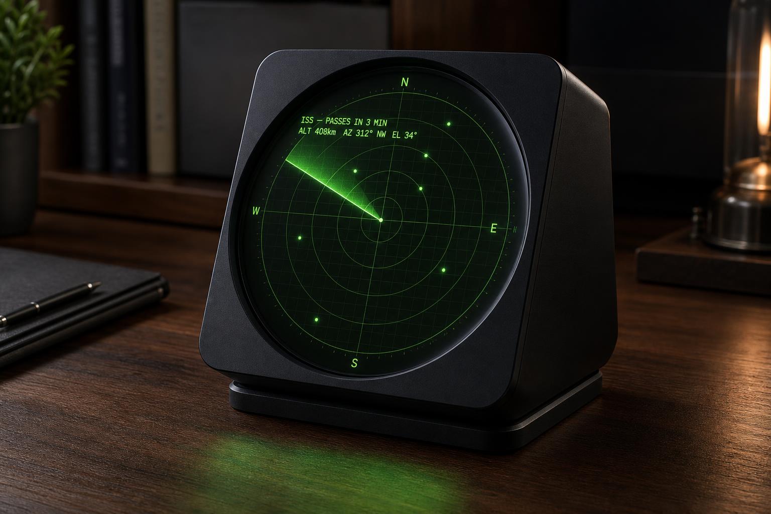 Overpass desk device showing live satellite radar